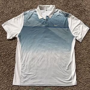 Nike Golf TW Tiger Woods Bold Stripe Polo Shirt Mens XL blue White 619755